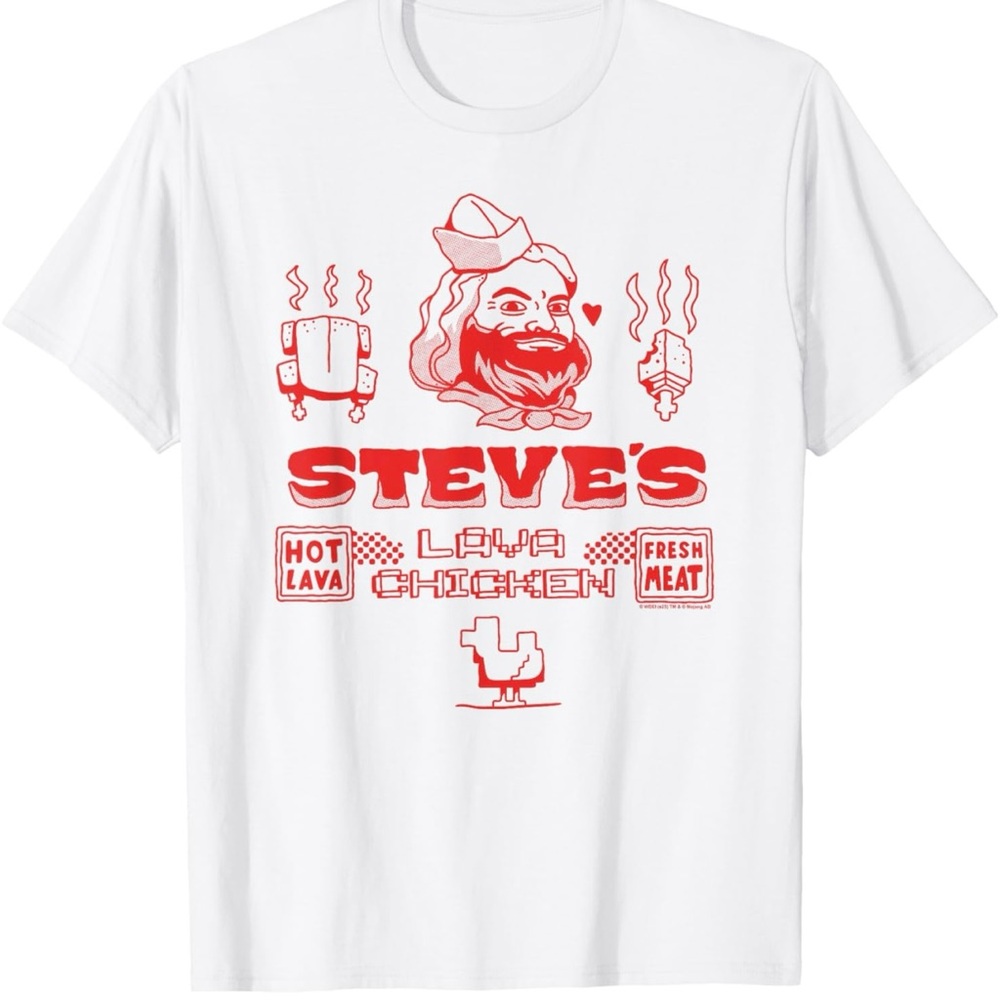 White T-Shirt A Minecraft Movie Steve's Lava Chicken Restaurant Logo T-Shirt